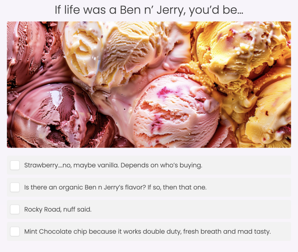 Personality quiz question about your favorite ice cream