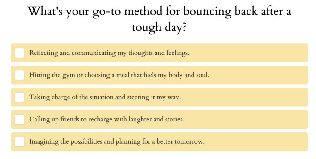 Values and motivations personality quiz question