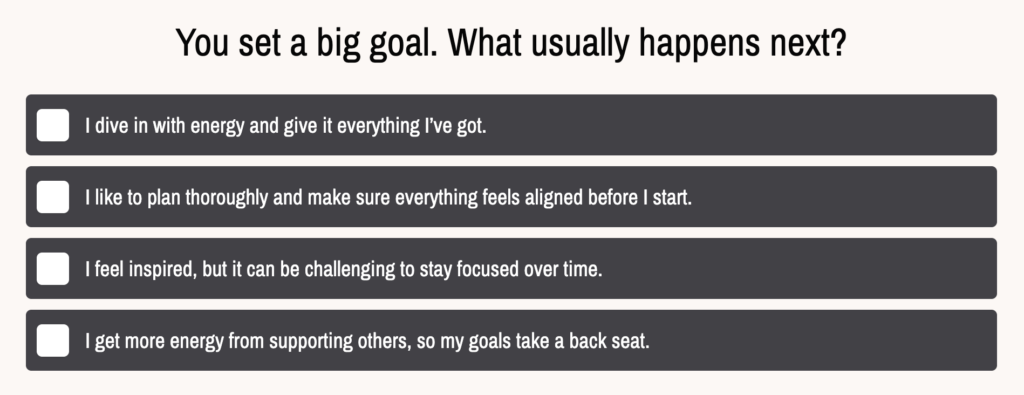 Setting a goal personality quiz question