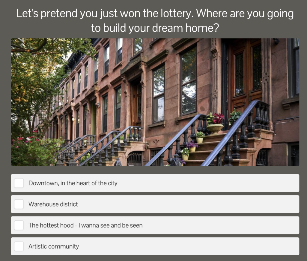 Scenario based personality quiz question