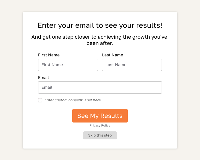 A transparent quiz email opt-in that is separate from group membership.