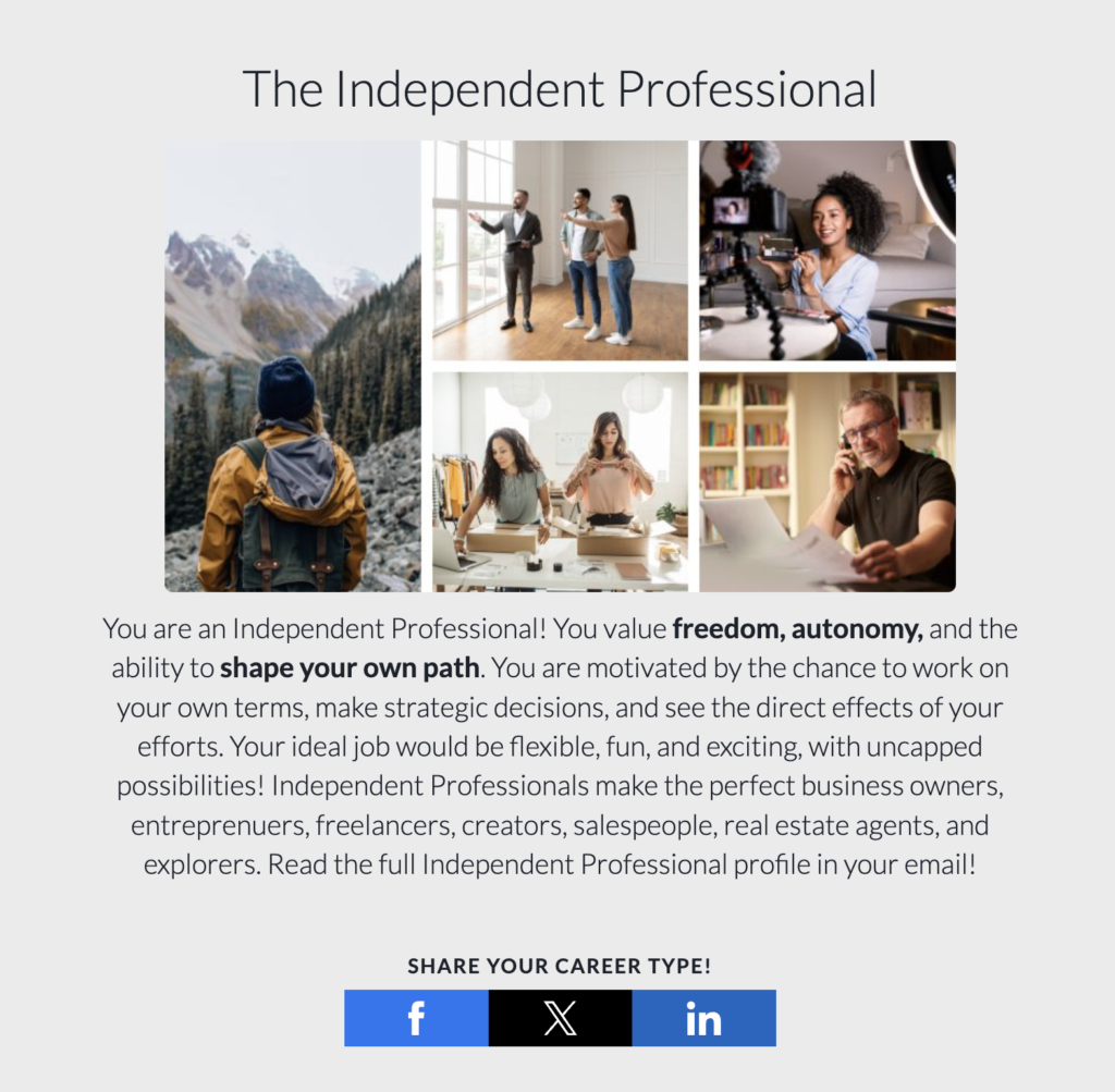 Quiz results from a personality quiz