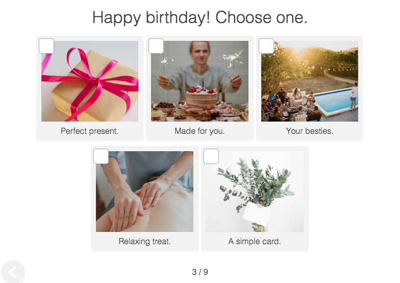 quiz question about how to celebrate your birthday with image choices