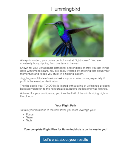 hummingbird in flight and quiz results