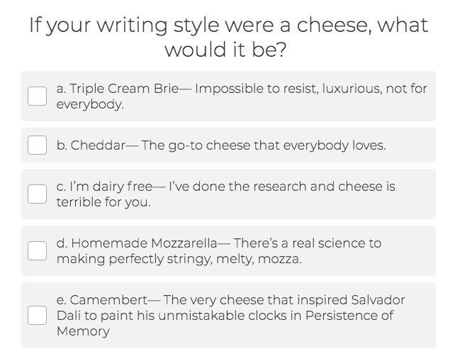 question about writing style and cheese