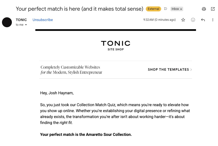 TONIC Follow up Email
