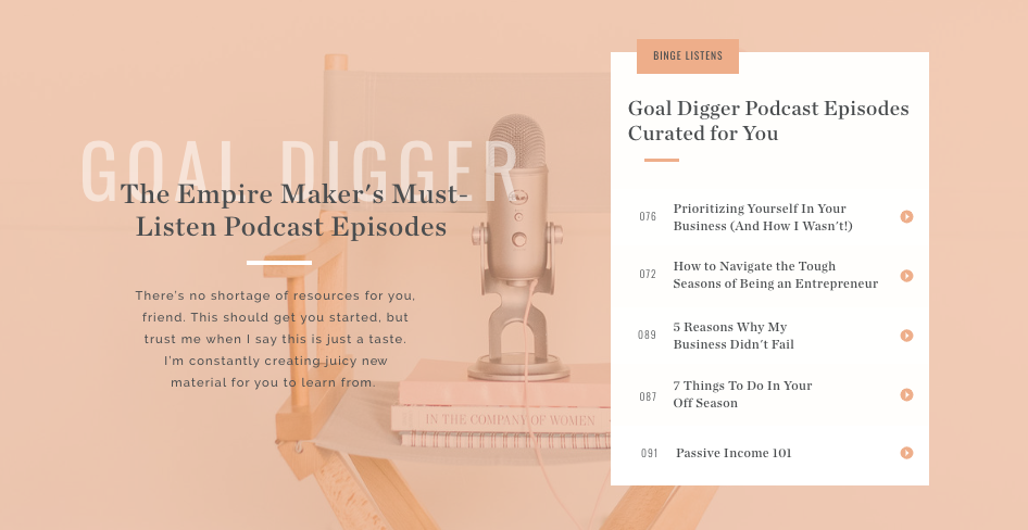 Podcast episode recommendations with Empire Maker quiz results