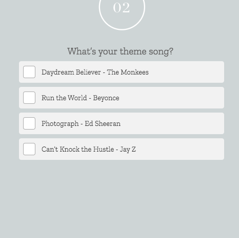 Quiz questions what's your theme song with answer choices