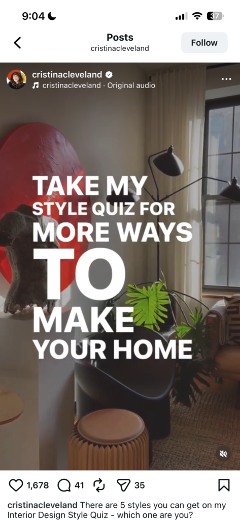 Cristina Cleveland Reel about Design Style Quiz