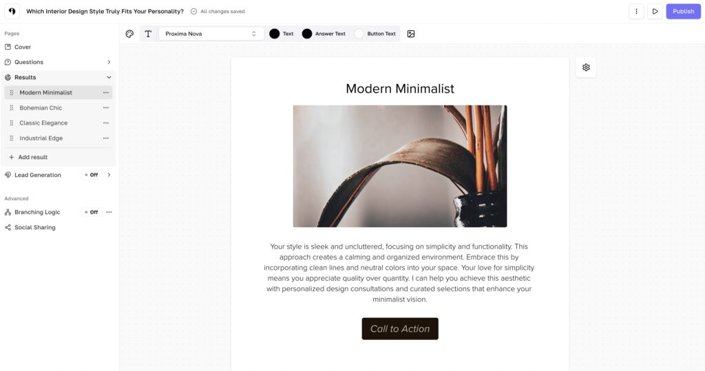 Quiz creation results setup in Interact quiz maker