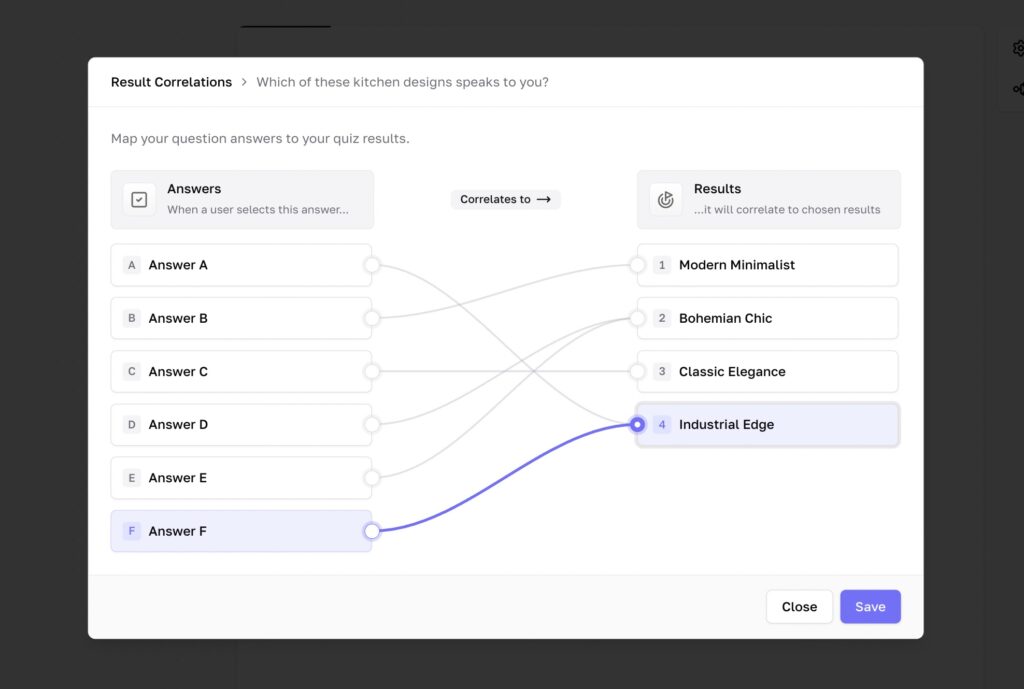 Interact quiz maker questions to results connector