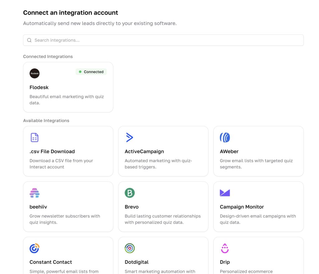 Interact quiz creation integrate with your email software