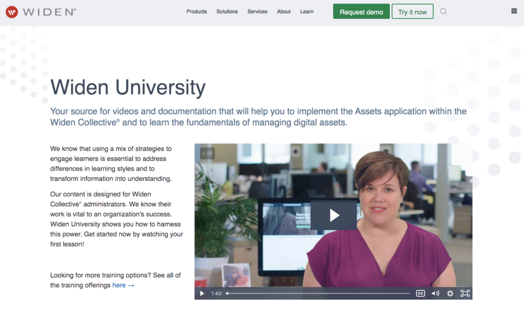 Widen University webpage