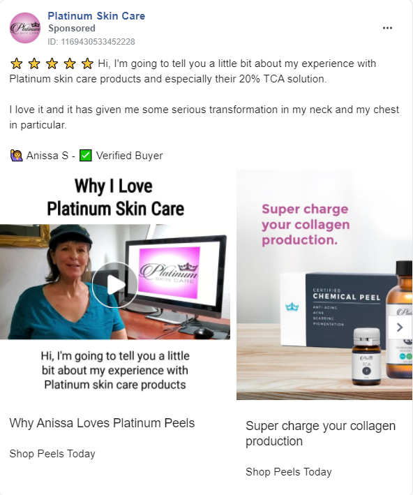 ad with woman's testimonial