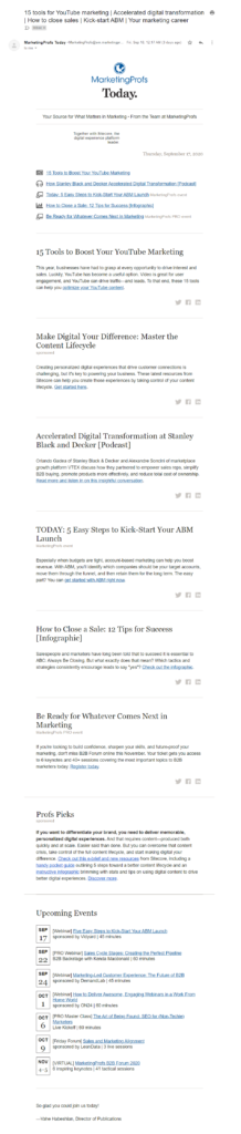 screenshot of Marketing Prof's email newsletter
