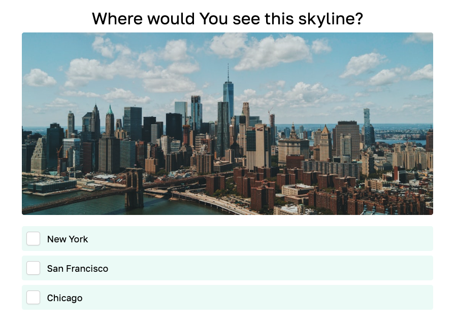 Interact question showing one large image above four text answer choices