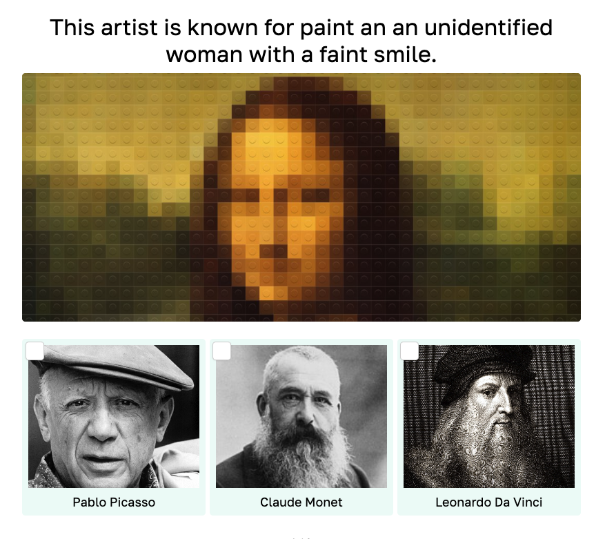 Interact question with a large backyard photo as the prompt and four smaller visual layout options as answers
