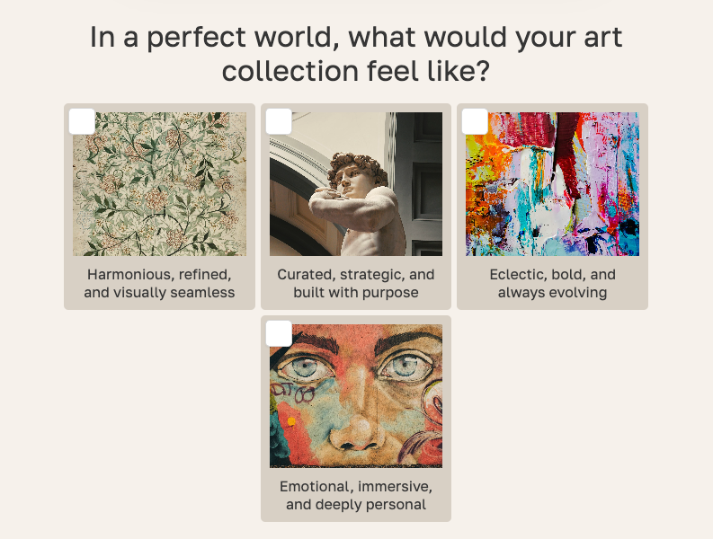 Interact question with a text prompt and four evenly cropped image answers. Each image has a short visible label underneath.