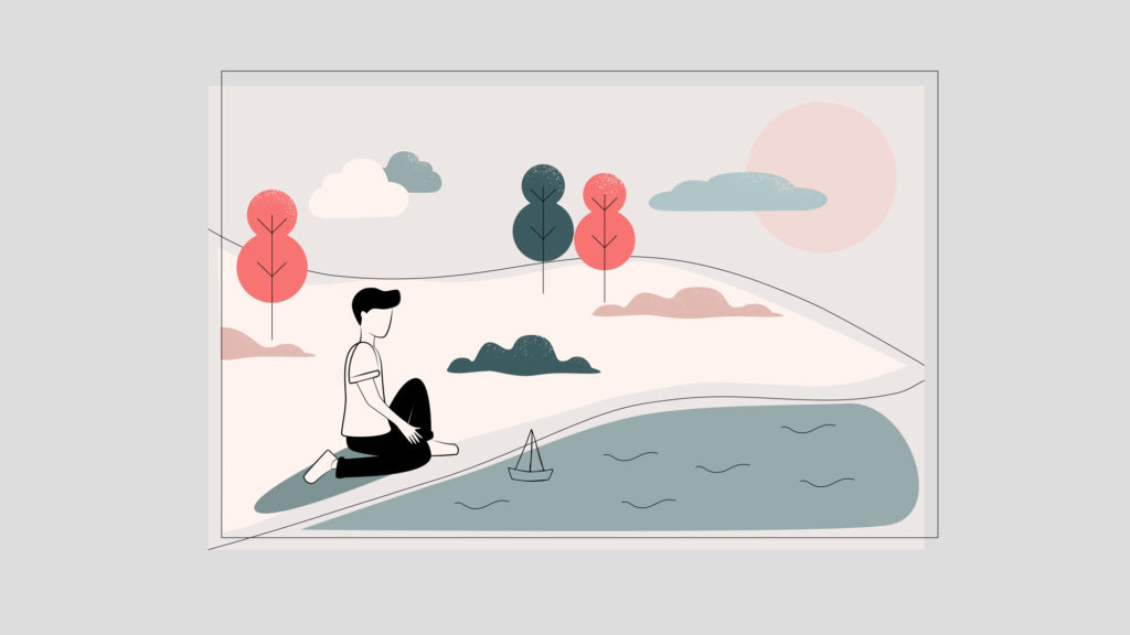 illustration of guy releasing paper boats in a lake