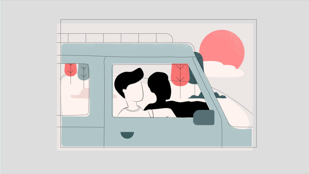 illustration of a guy in SUV with an arm out the window