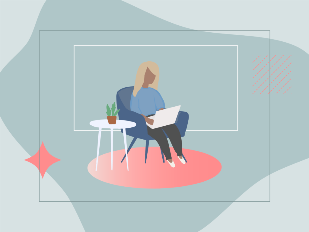 illustration of woman sitting in chair working on laptop