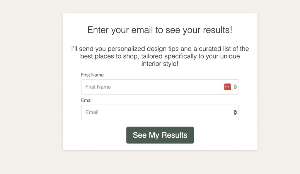 Quiz lead capture form