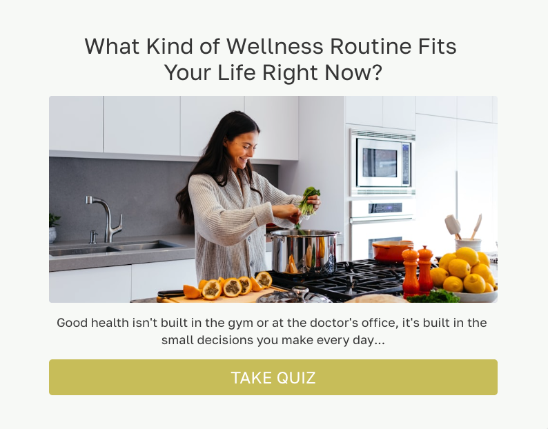 Mock quiz cover for What Kind of Wellness Routine Fits Your Life Right Now? with four colorful routine paths