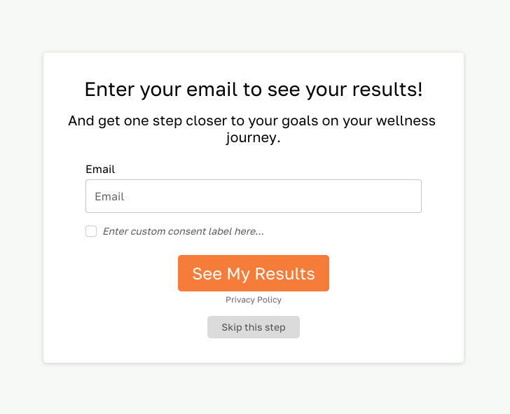 Transparent wellness quiz lead capture form.