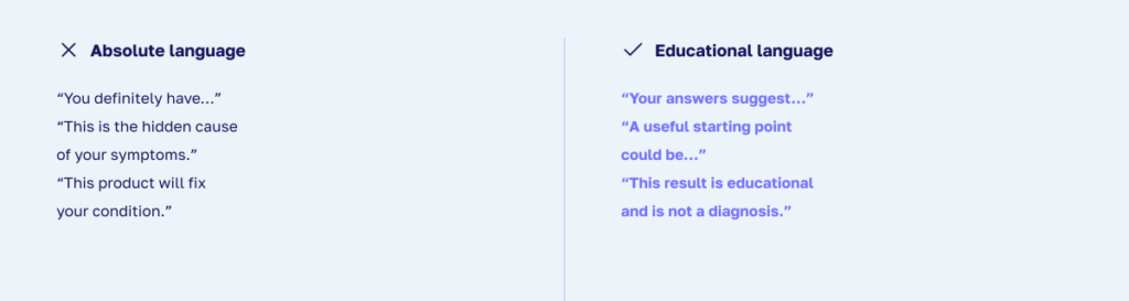 Safer language for wellness quiz results.
