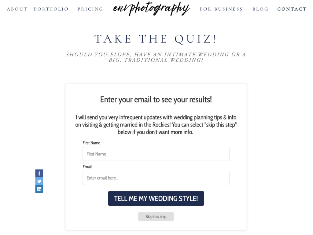 Wedding photography quiz opt in