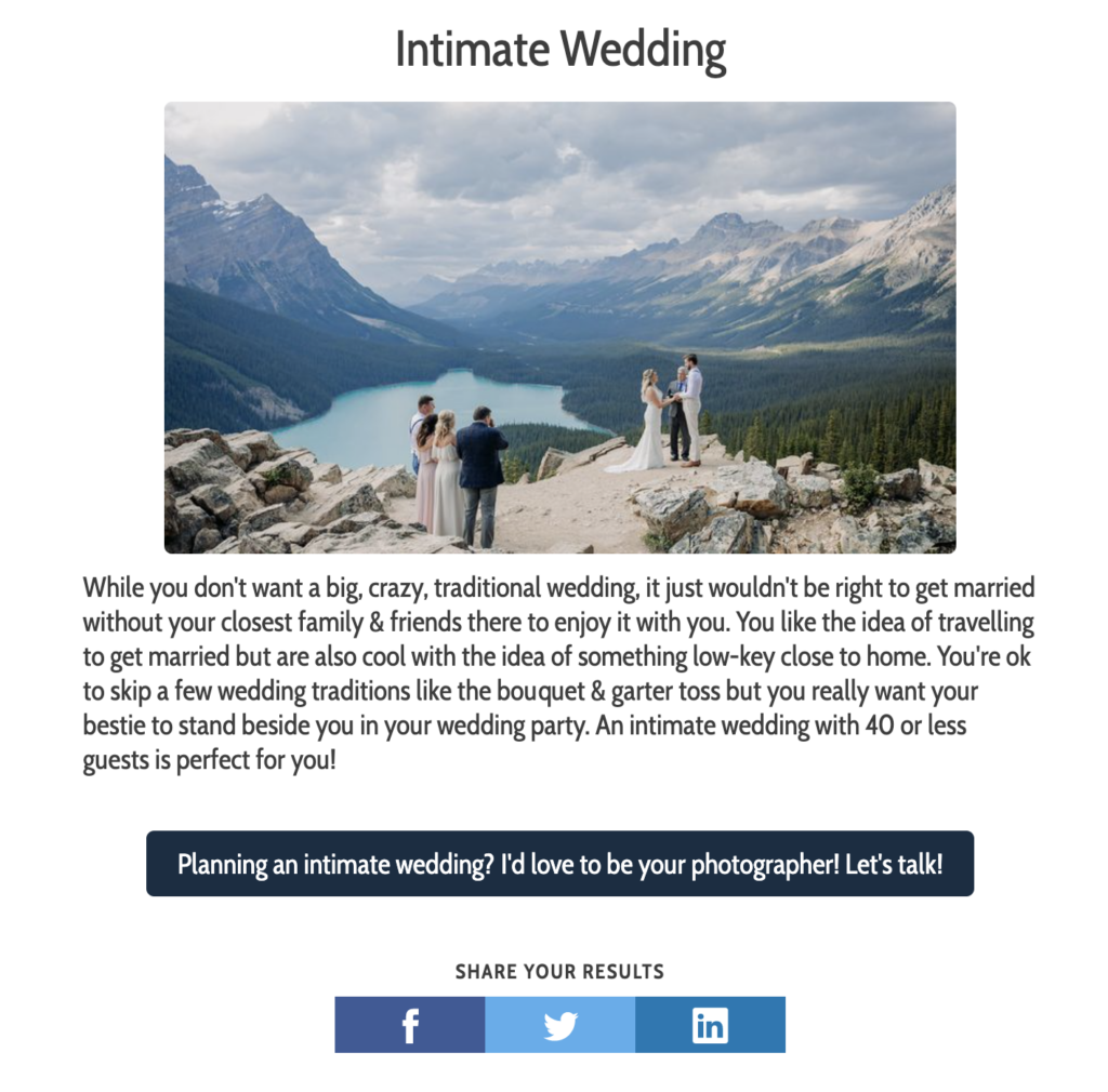 Wedding photography quiz result