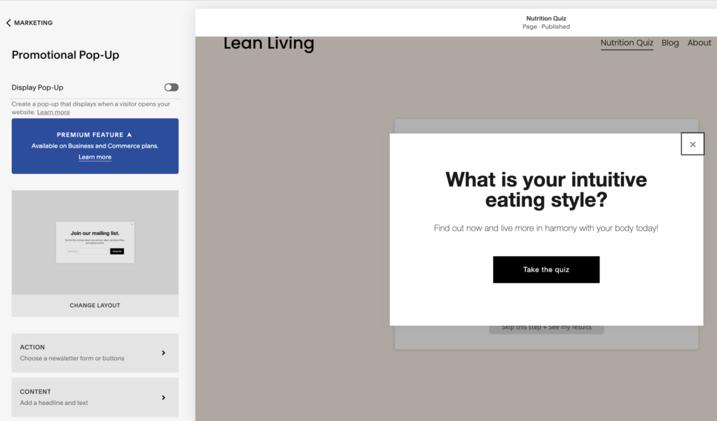 quiz popup on squarespace 1