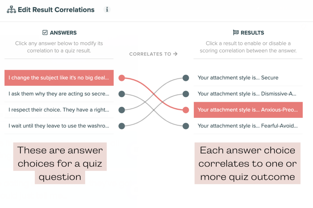 answer choice correlations personality quiz