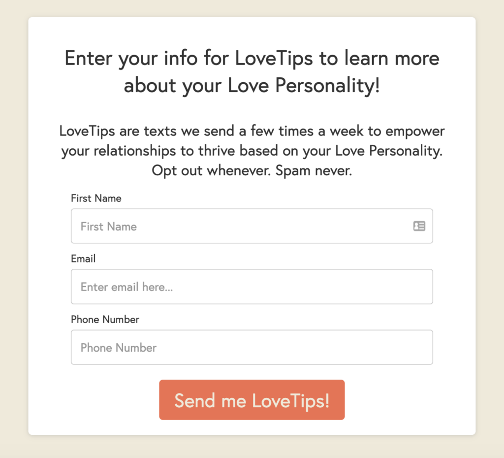 love personality quiz opt in