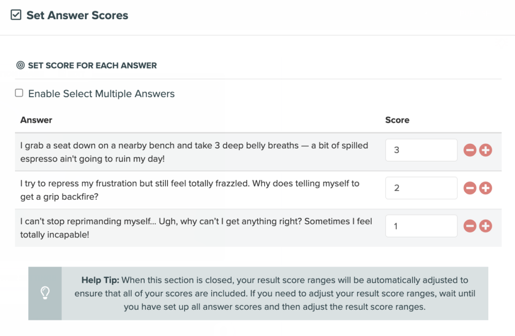 scored quiz scoring system