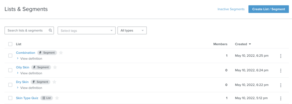 segments set up