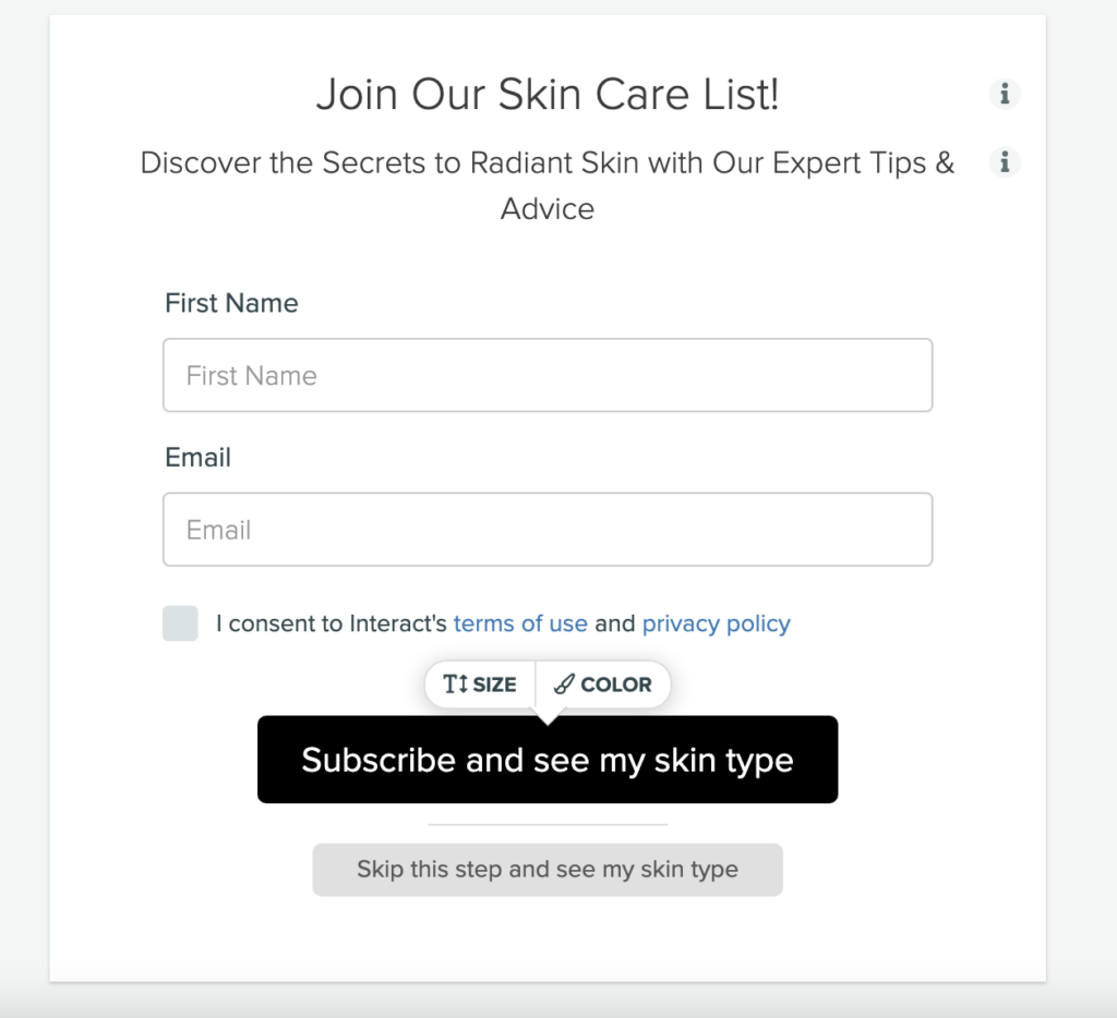 skin type quiz opt in form
