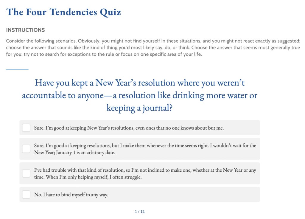 Gretchen Rubin Four Tendencies Quiz