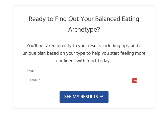 Nutrition stripped quiz opt in form