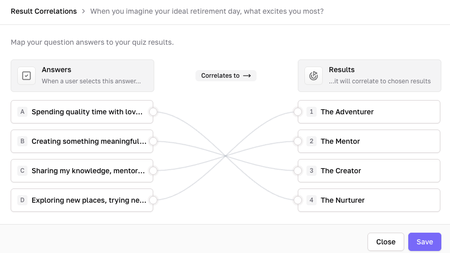 Personality Quiz Scoring Example Screenshot from Interact Quiz Builder
