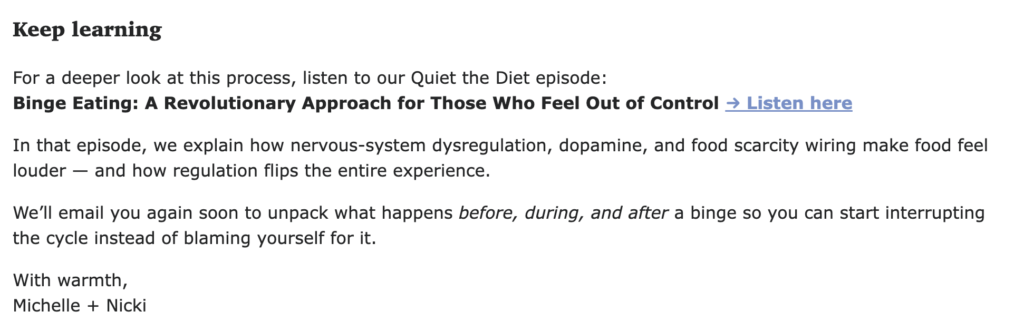 Call to action at end of result email michelle shapiro
