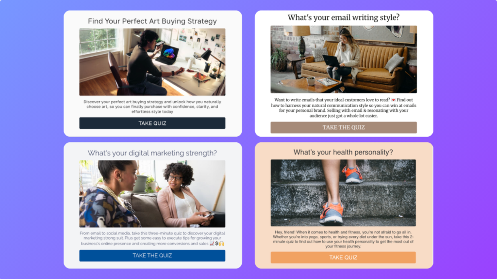 examples of personality quiz templates in Interact
