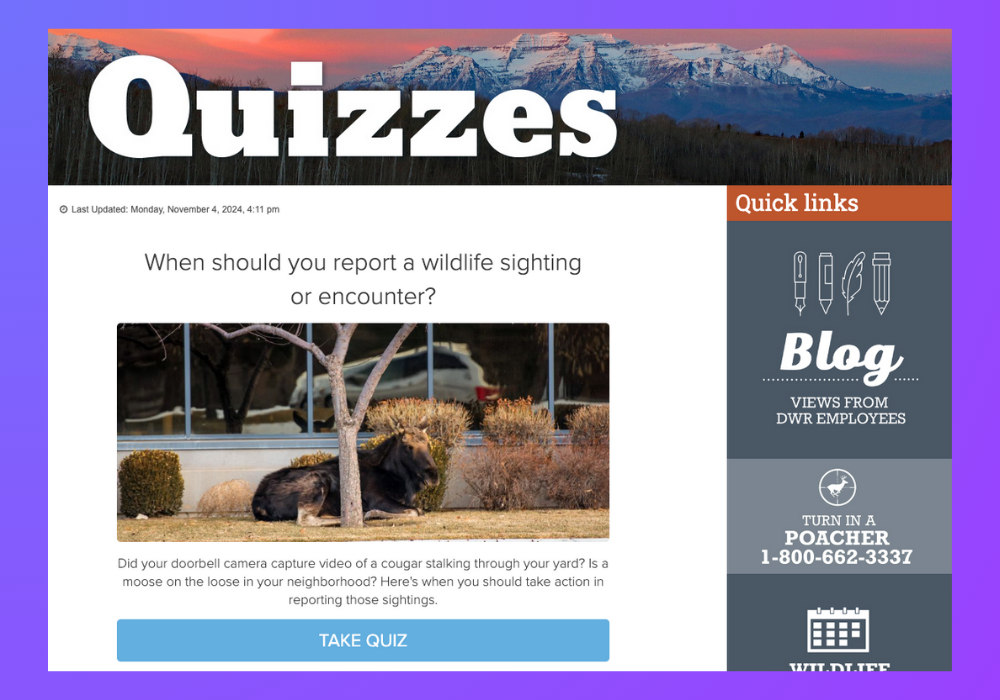 Utah.gov wildlife quiz