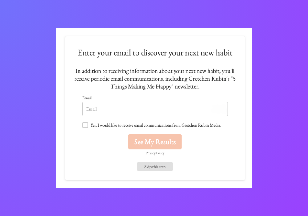 Gretchen Rubin Quiz Opt In Form 