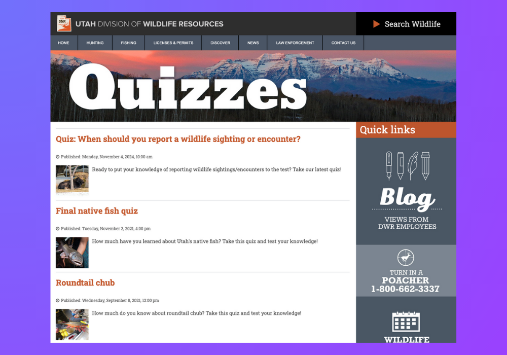 Utah.gov quiz embed page