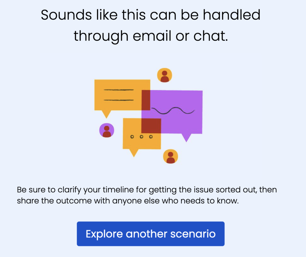 Quiz result of the Atlassian meeting woes quiz showing that your result is your task could be handled through email or chat