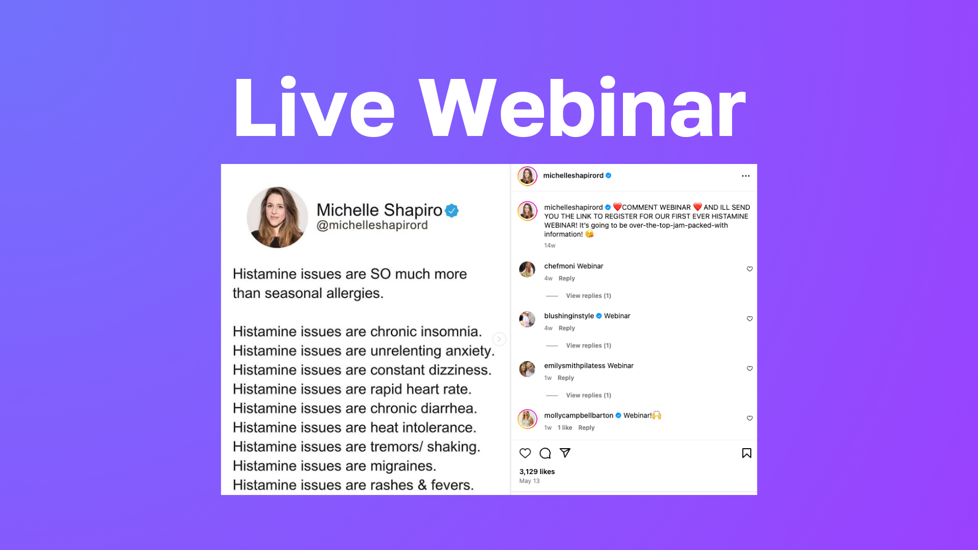 Live Webinar example from Michelle Shapiro promoted on Instagram
