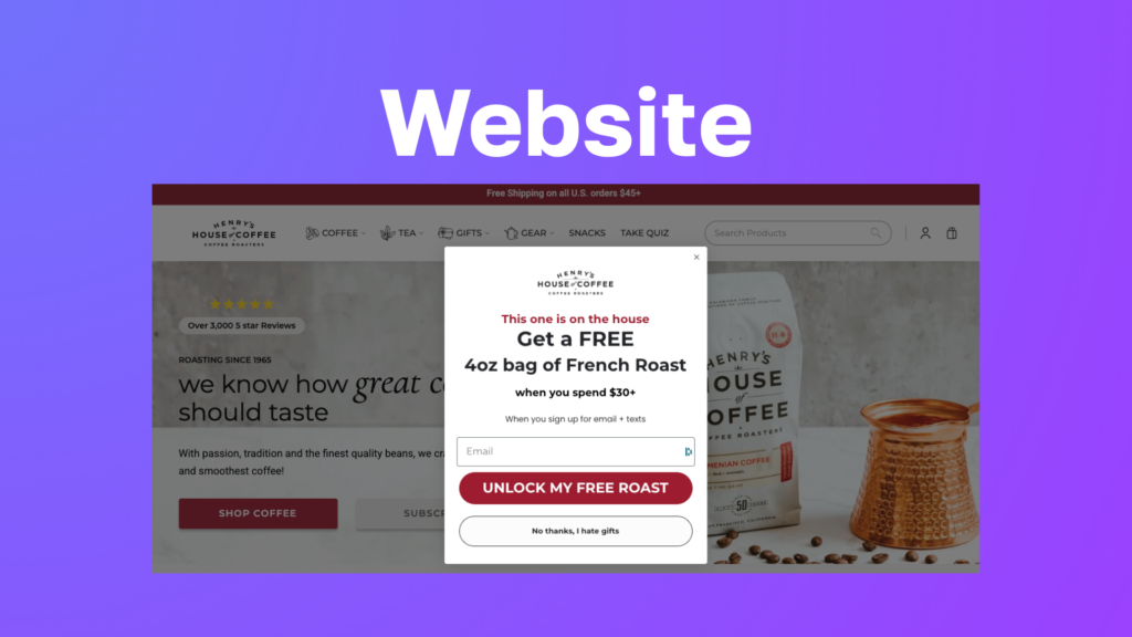 Henry's House of Coffee Website with Popup