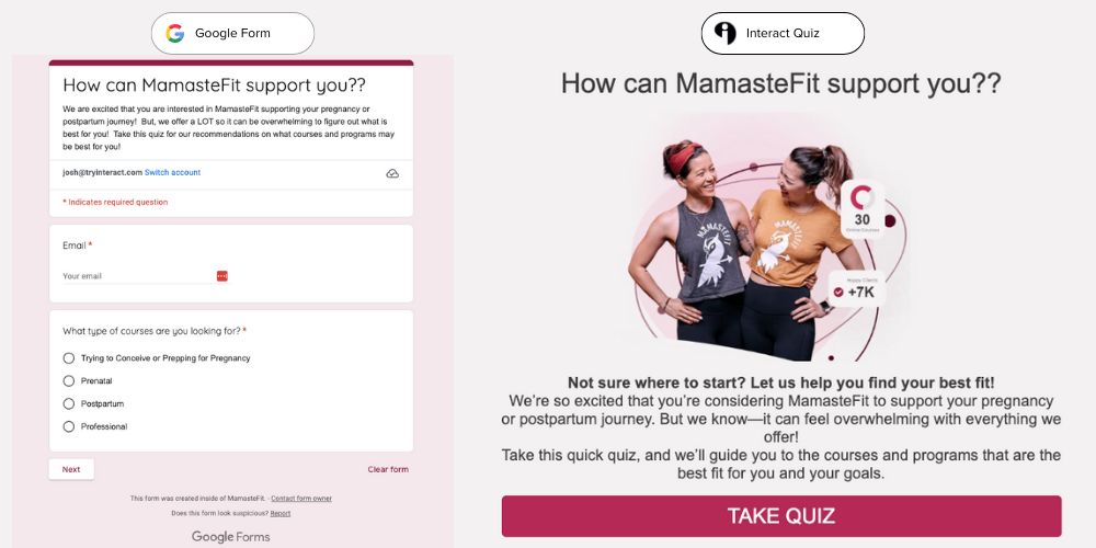 Google Form vs. Interact Quiz Side-By-Side Comparison