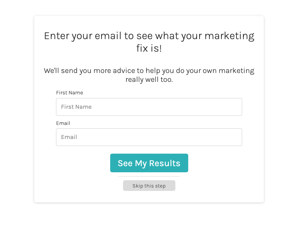 Enji quiz opt in form asking if someone wants to opt in to see their marketing fix